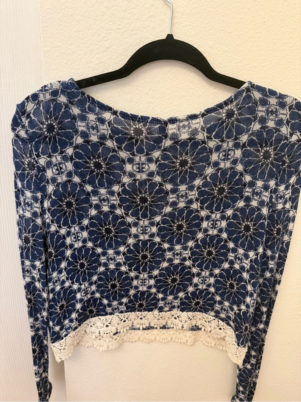 H&M Blue Floral Lace-Trim Crop Top